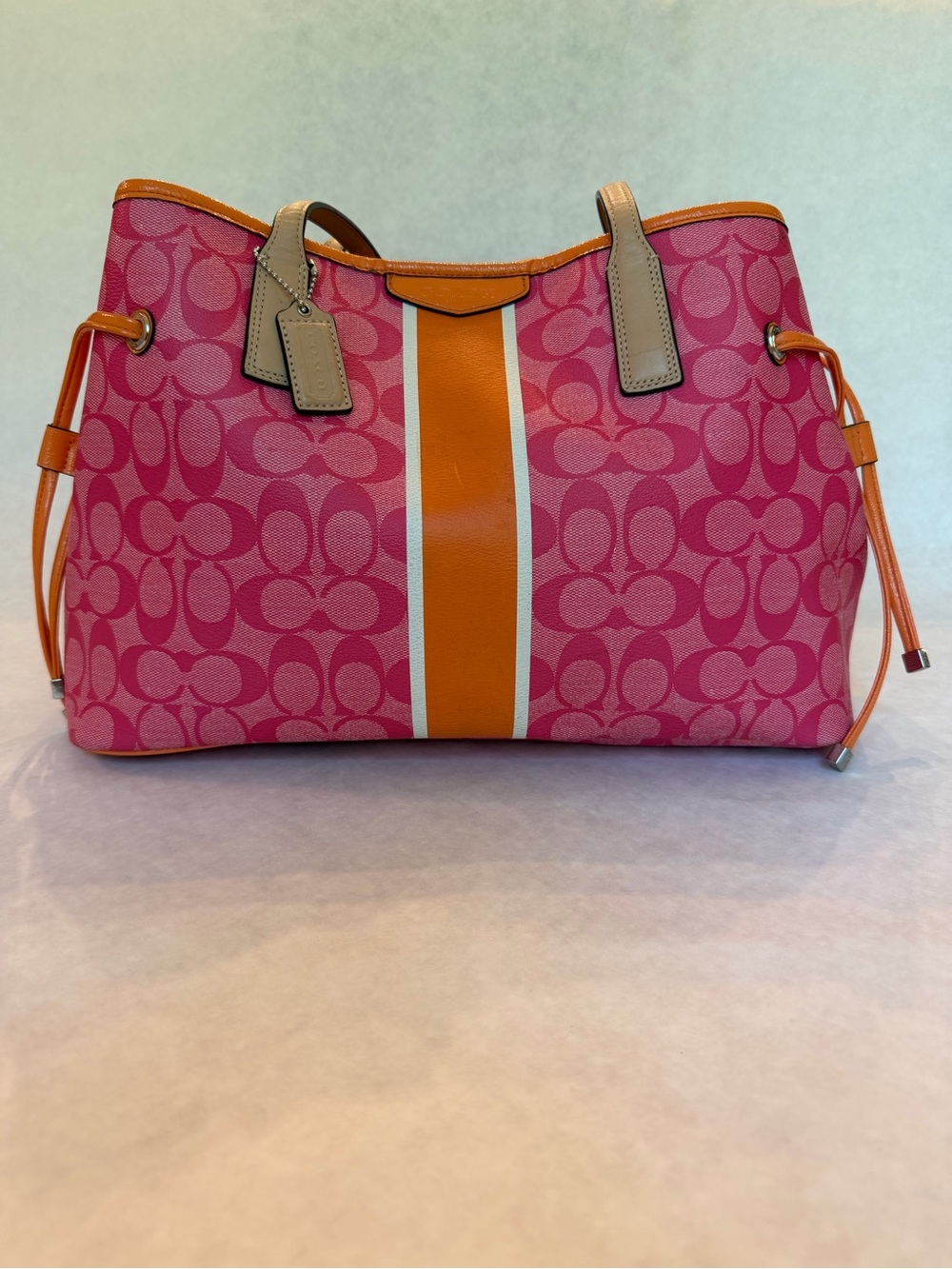 Coach Signature Stripe Drawstring Carryall Tote